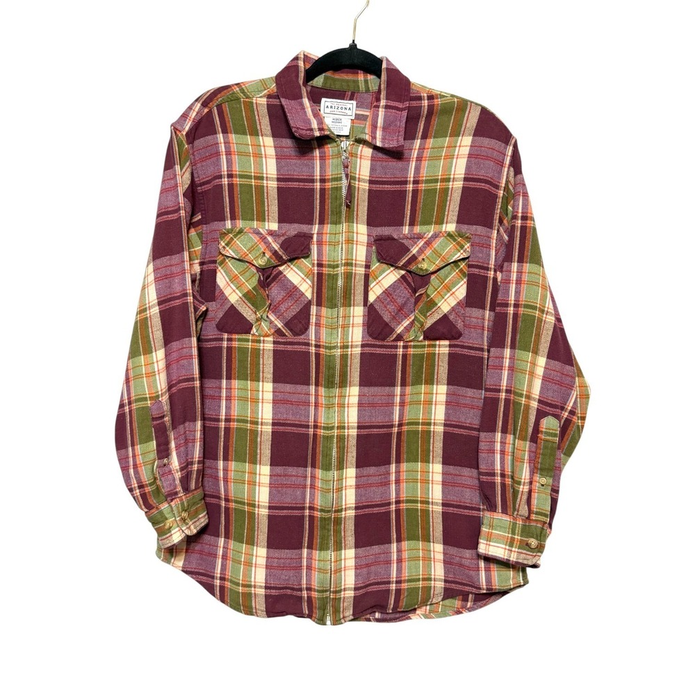Vtg Y2K Arizona Jean Co Cotton Plaid Zip Flannel Mens Medium Gorpcore Utility‎